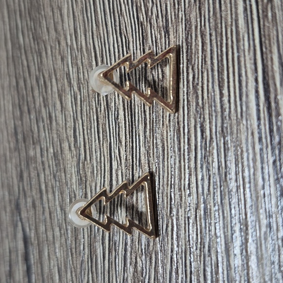Gold Tone Cut-Out Christmas Tree Stud Earrings | Holiday Jewelry Gifts for Her - Picture 5 of 5